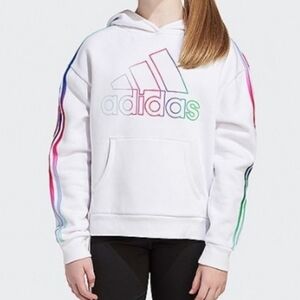 Adidas Kids White Hoodie with Colorful Sleeve Stripes